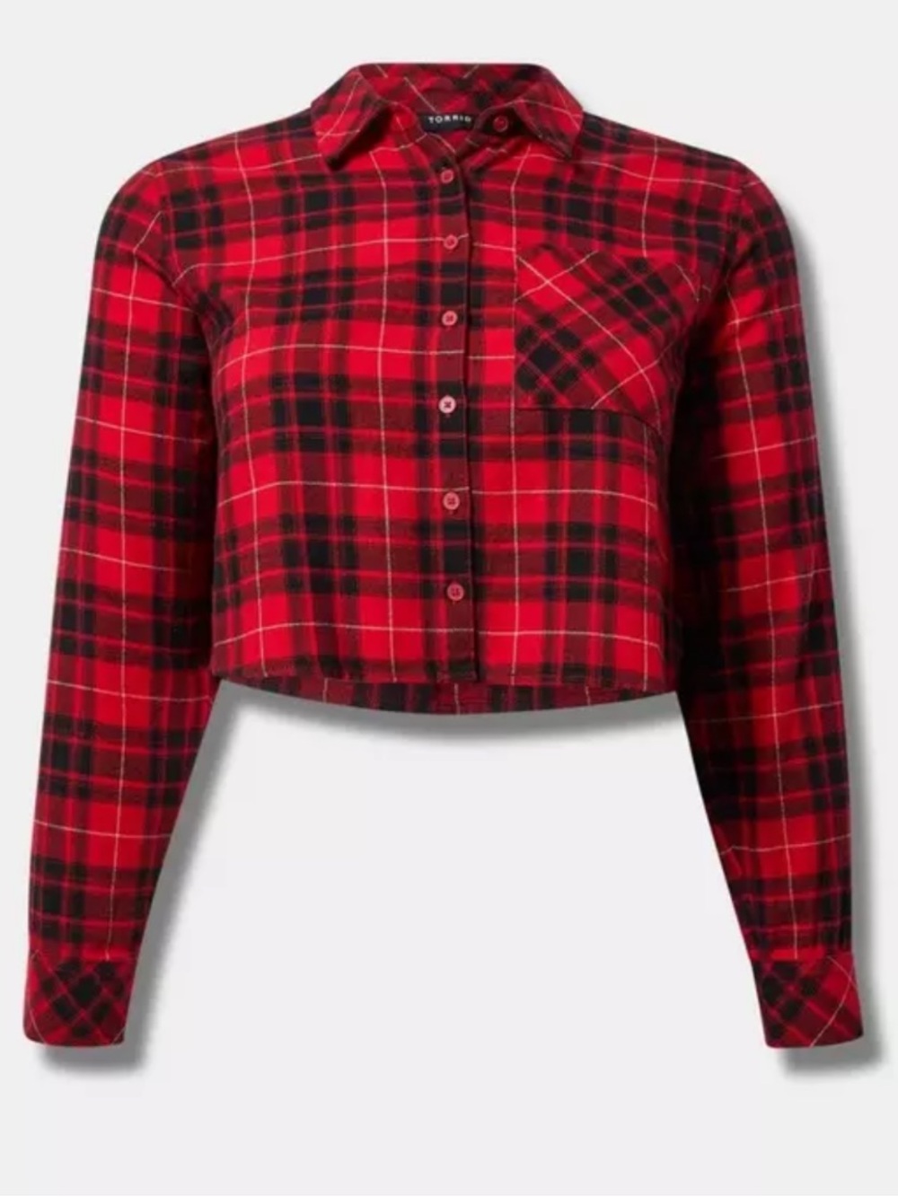Torrid Lizzie Red Plaid 100% Cotton Flannel Long Sleeve Crop Buttoned Shirt 1X